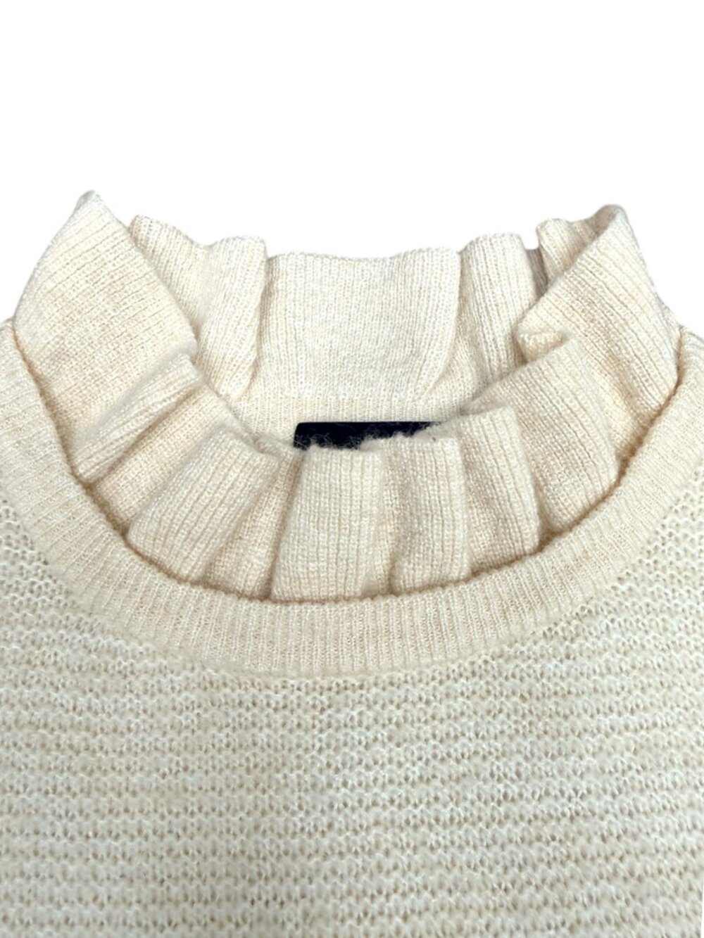 J. CREW Women's EUC Ruffleneck Alpaca Bld. Pullover Sweater Cream AT815 | Size M - Picture 4 of 9